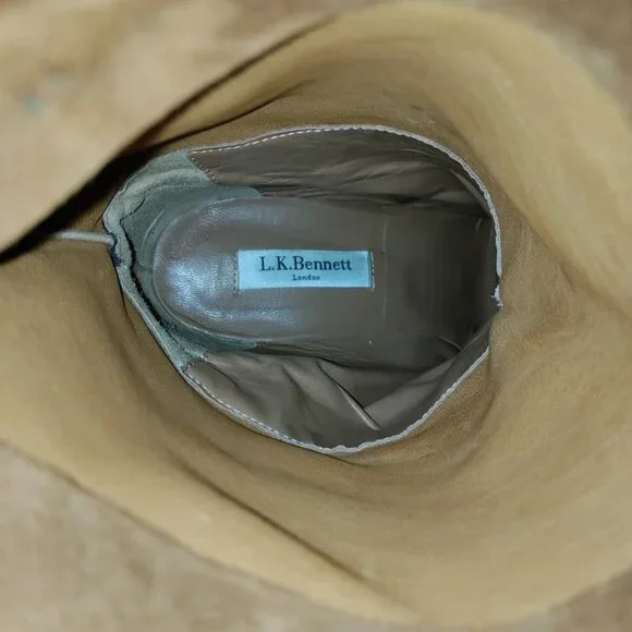 L.K Bennet London Zia Caramel Suede Leather Wedge Heel Ankle Boots Women's 9 - Picture 6 of 9